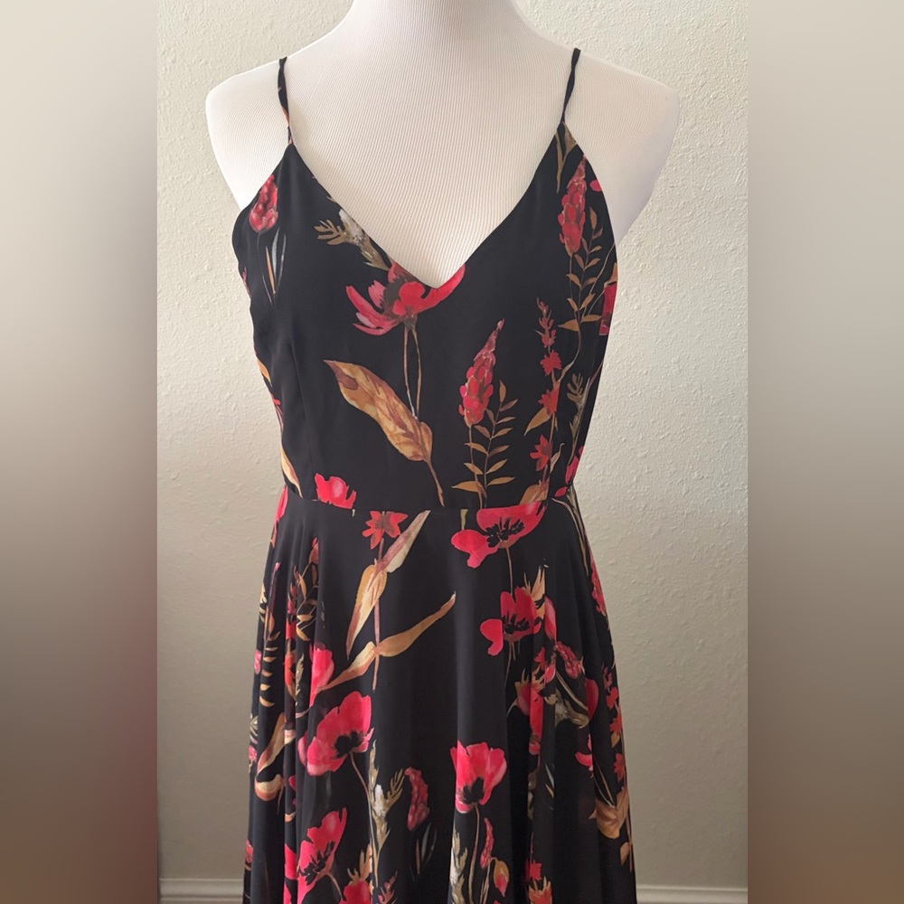 Yumi Kim Black Maxi Dress with Pink & Brown Floral Print